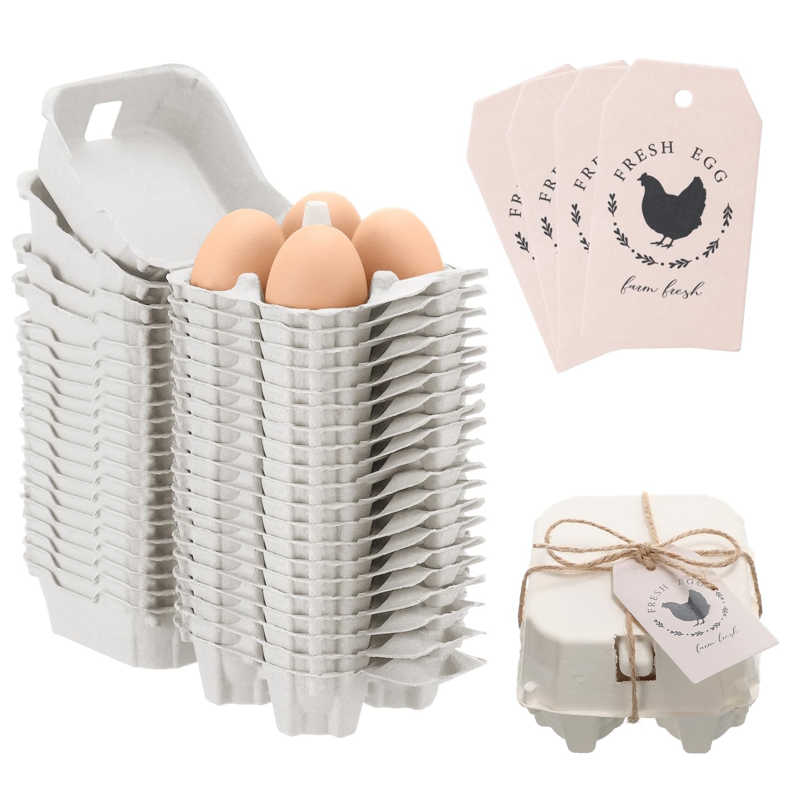 24 PCS 4 Count Egg Carton Bulk Natural Pulp Paper Storage With Label