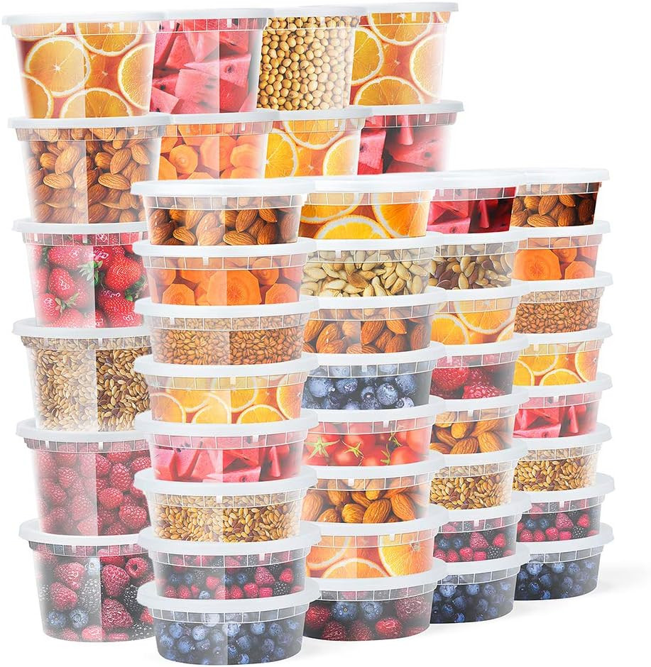 Glotoch 48 Pack (Mixed) 8 oz. and 16 oz. Plastic Containers with Lids, Leak Proo