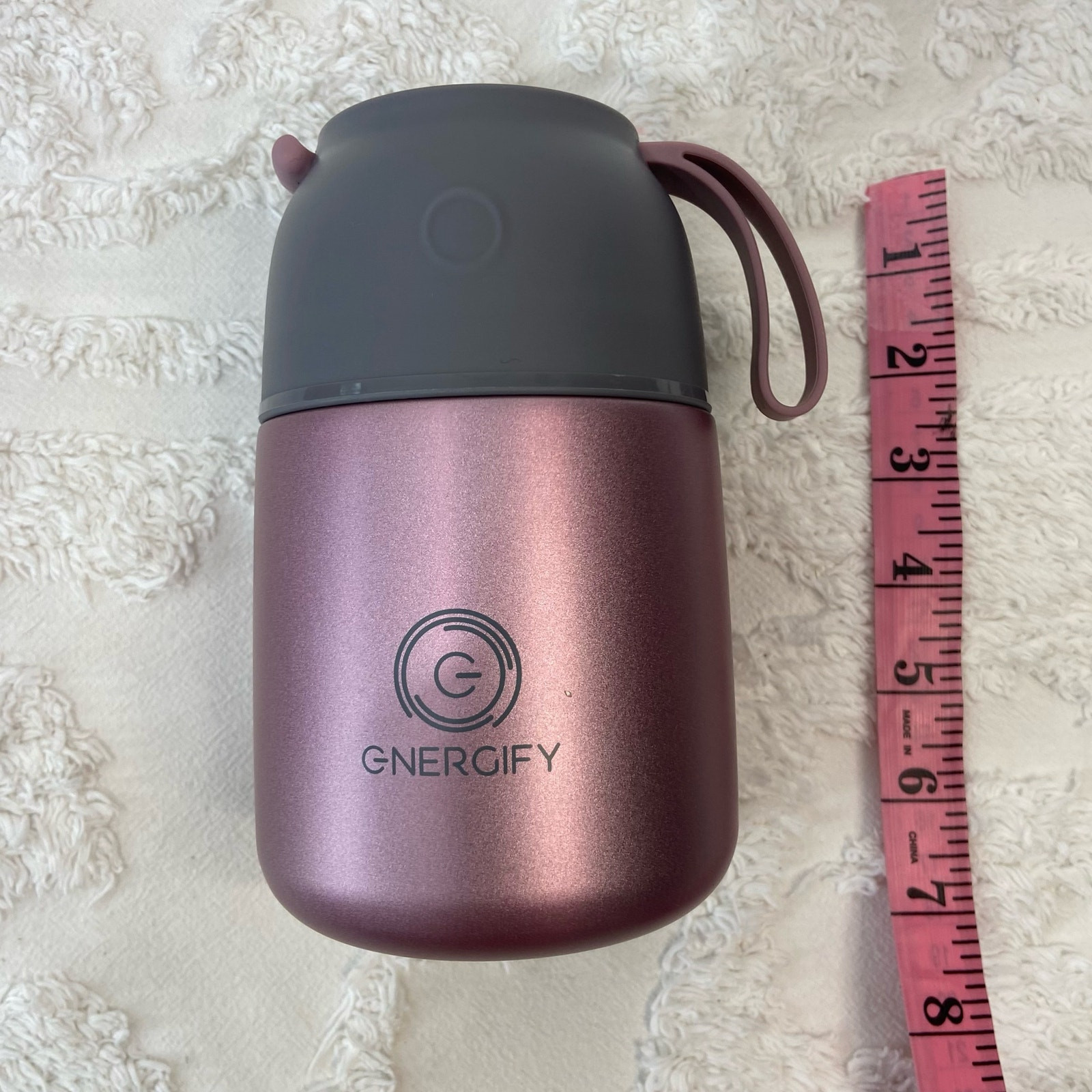 GNERGIFY Double Wall Vacuum Food Jar Thermos w/ Folding Spoon & Bag 22 oz Purple