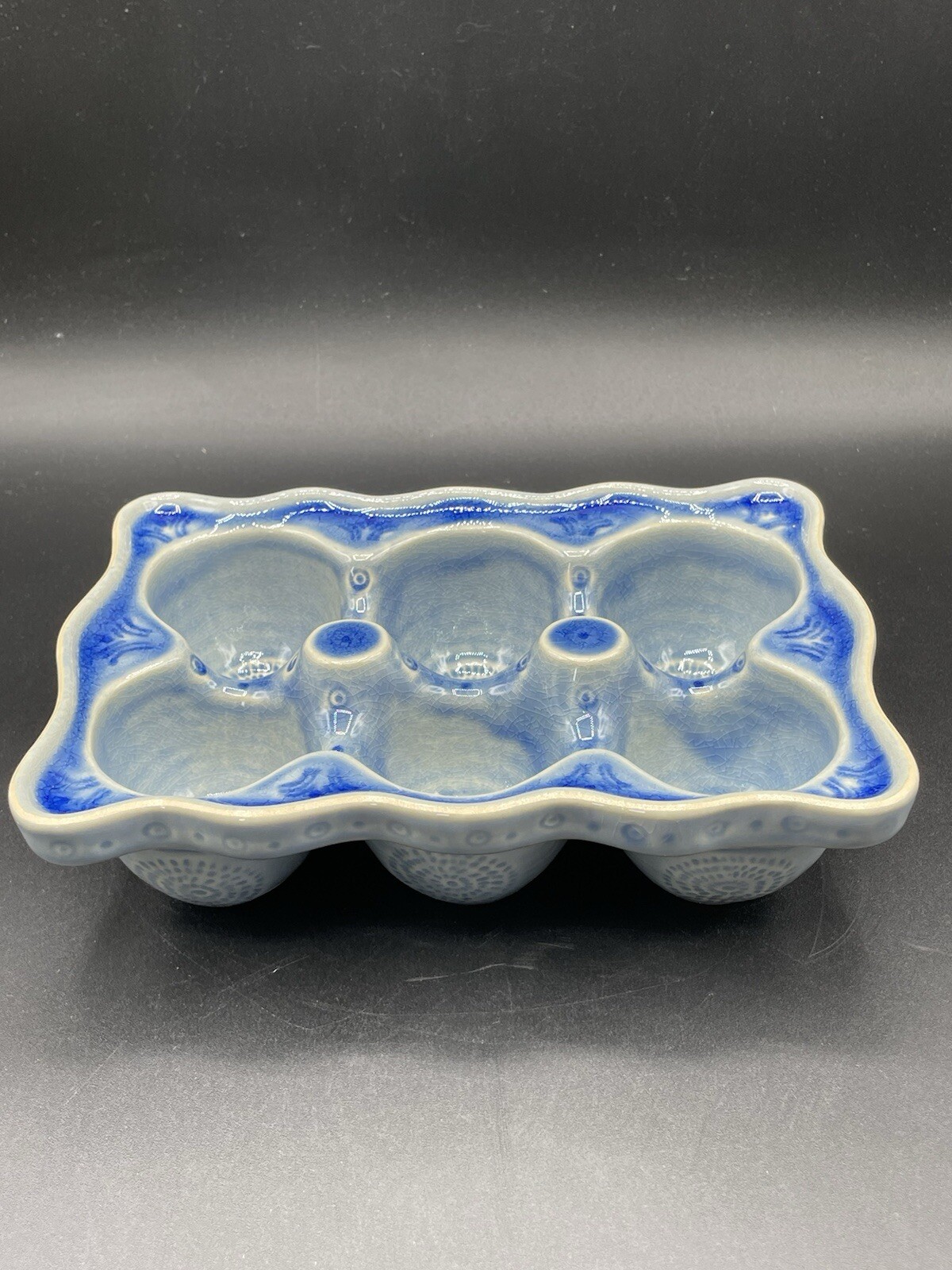 Anthropologie Old Havana Egg Crate Crackle Glazed Stoneware 1/2 Dozen Blue New