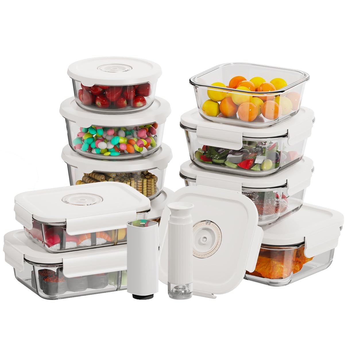 Vacuum Food Storage Containers, Set of 10 Glass Containers with Electronic & …