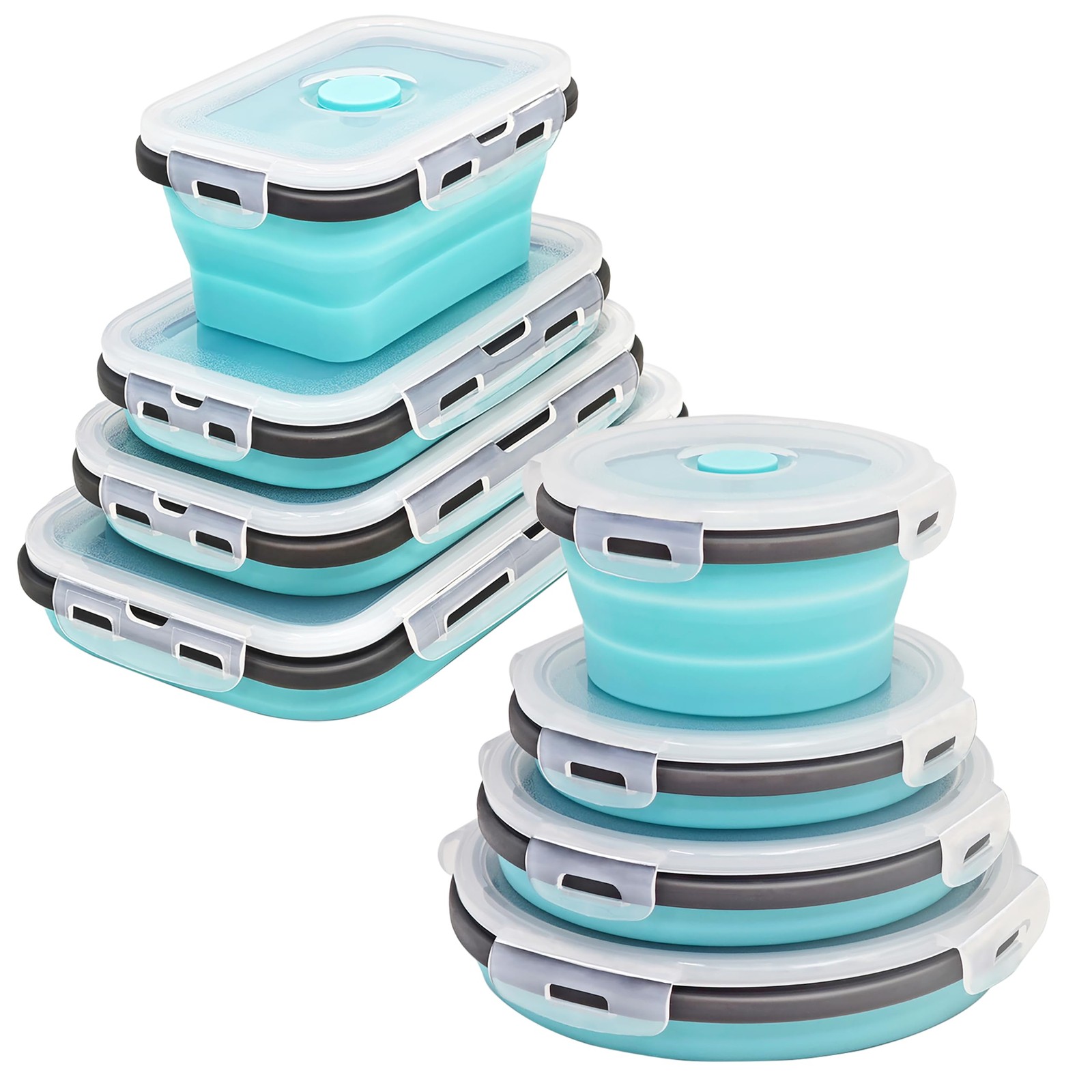 Ainmvnos 8 Collapsible Food Storage Containers, Silicone Blue