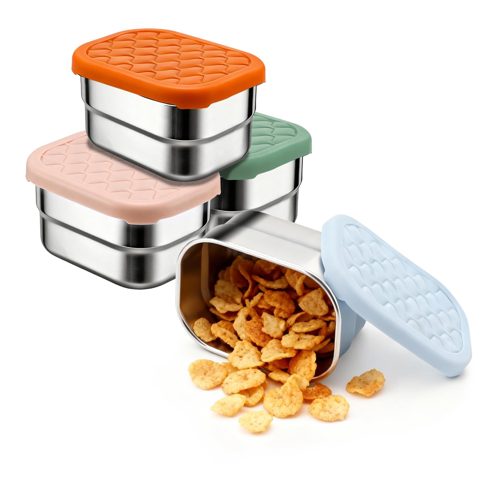 4 Pack Stainless Steel Snack Containers, 8 oz Chip Container for Lunch , Easy…