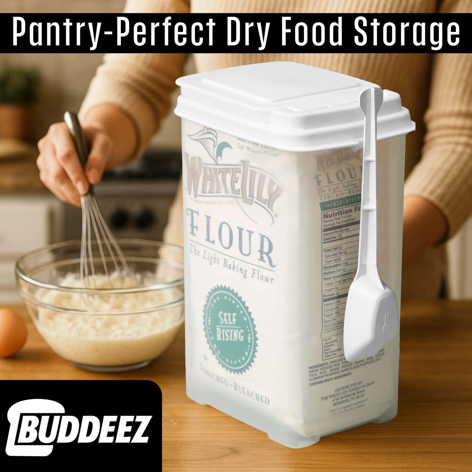 Flour and Sugar Container – 3.25 Quart All Purpose Kitchen Organization and S…