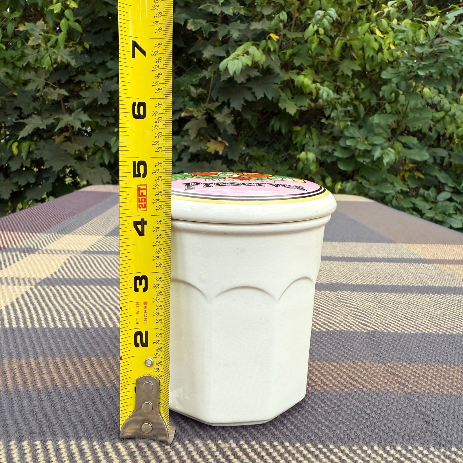 Vintage canister jar storage container with strawberry preserves design