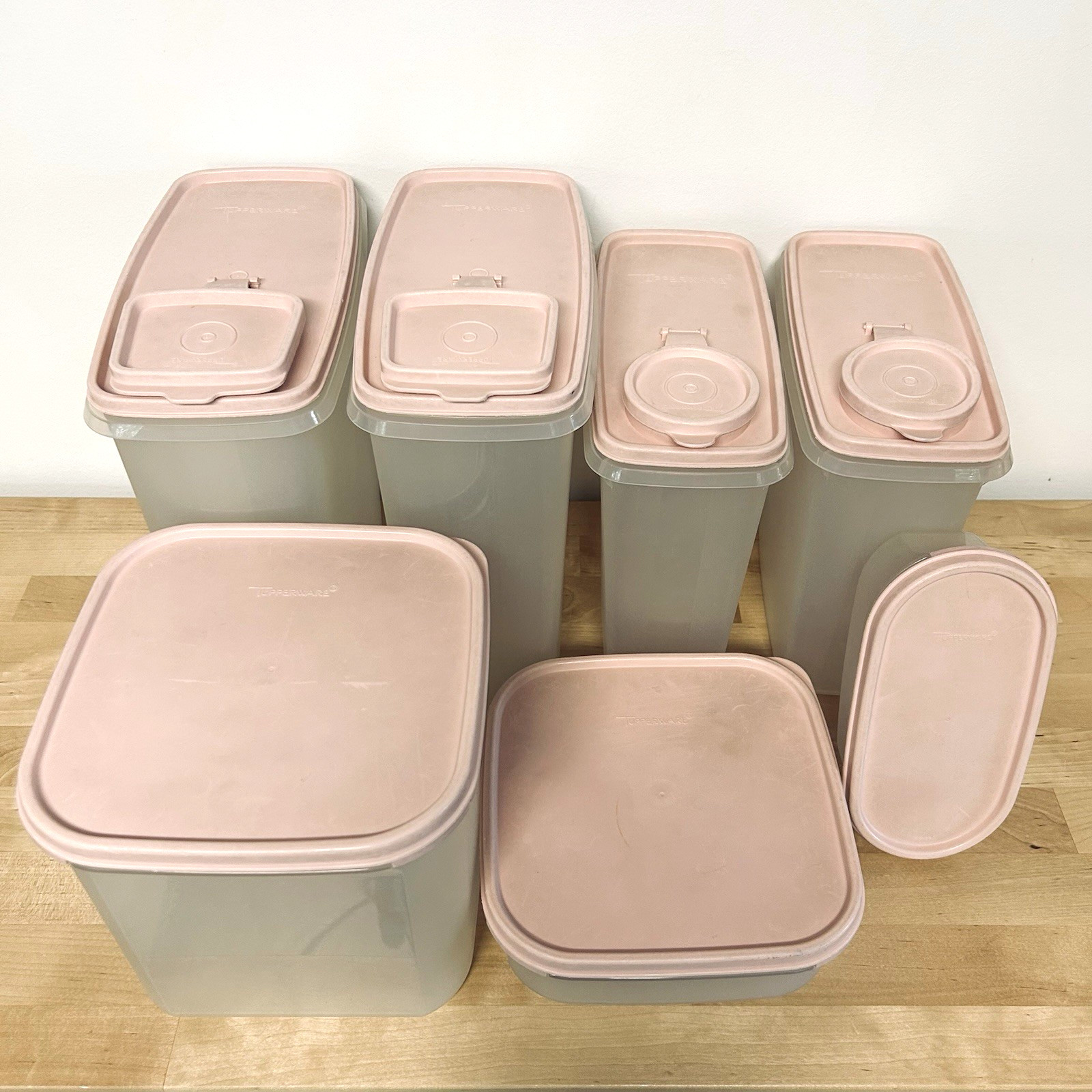Vtg Pink Tupperware Lot 7pc Modular Mates Lids Pantry Containers Store Organize