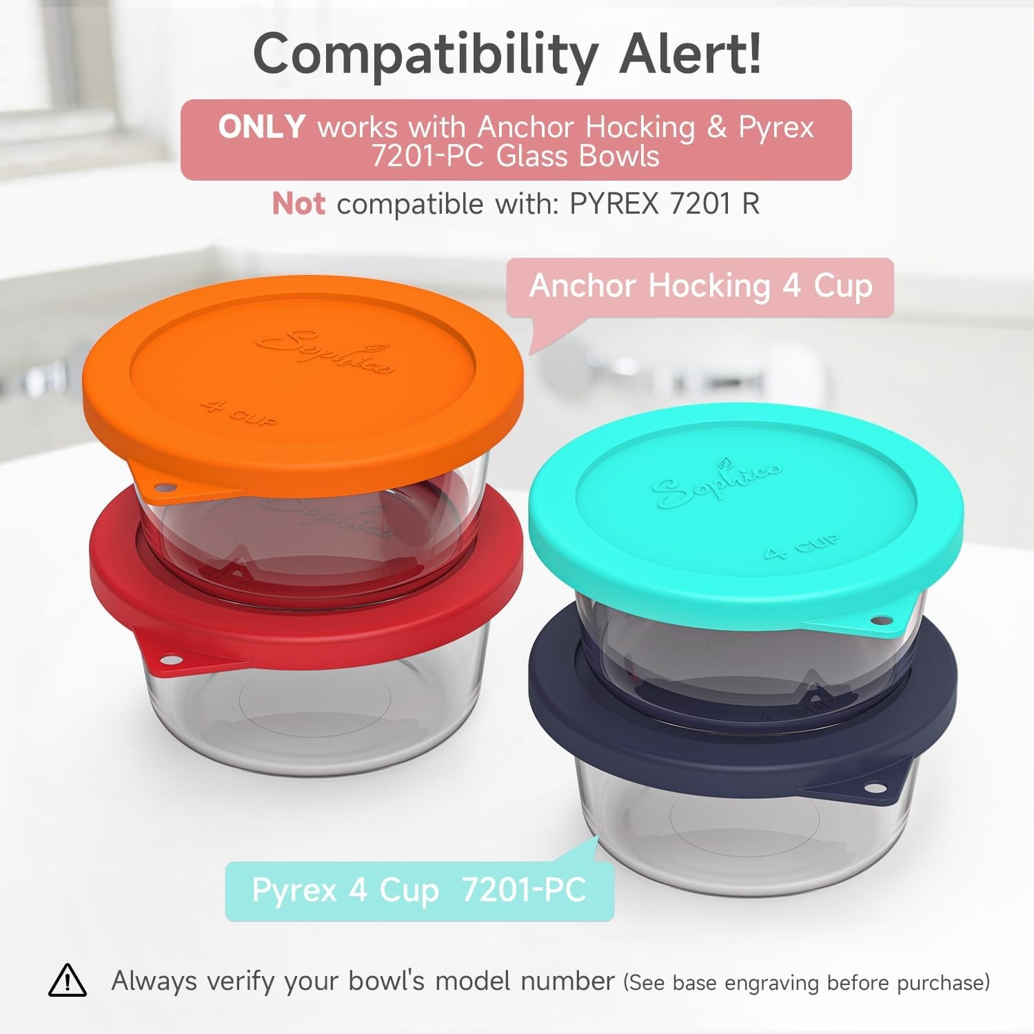 4 Cup Round Silicone Storage Cover Lids Replacement for Anchor Hocking