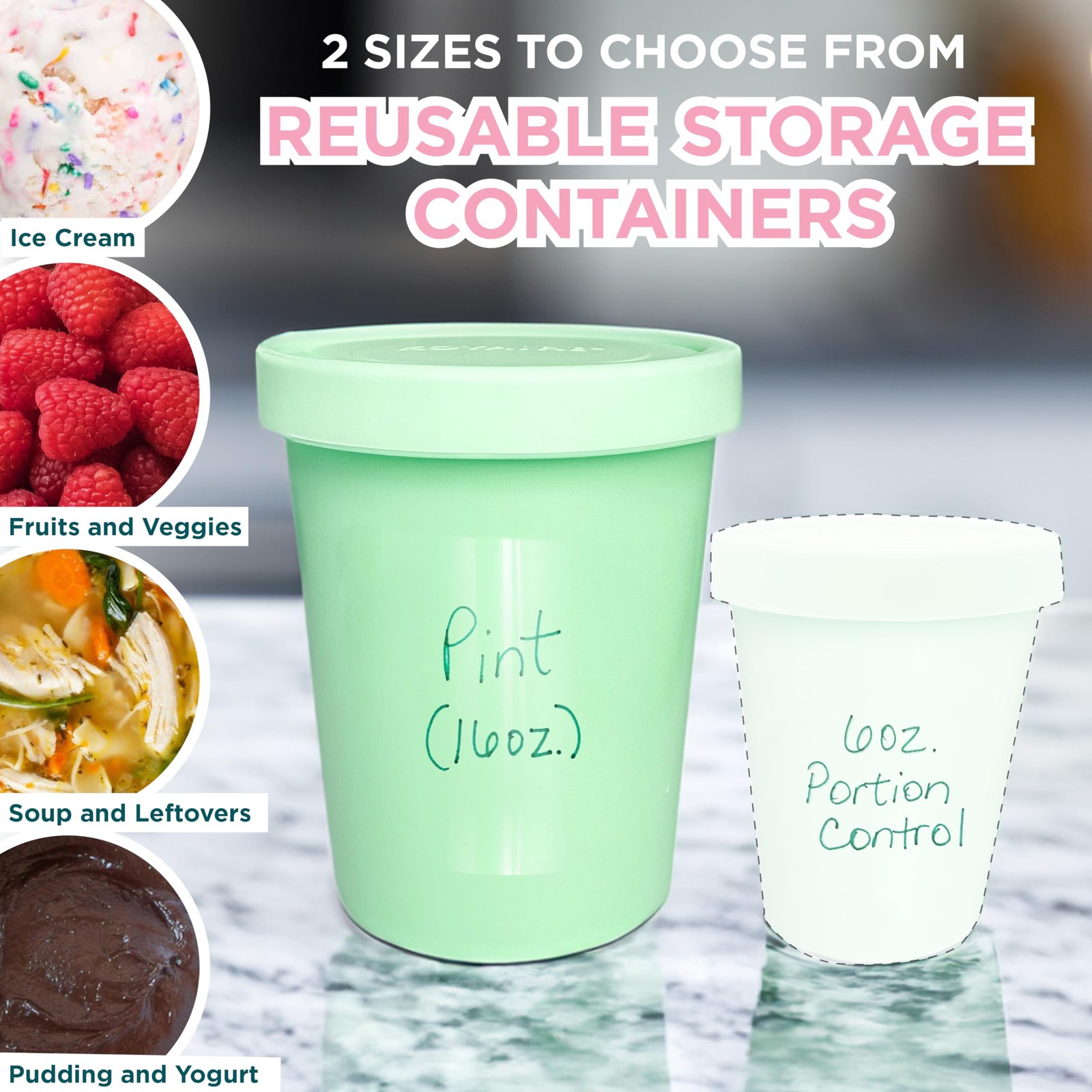 16 oz Pint Homemade Ice Cream Container Airtight Reusable Freezer Lid 4 PCS