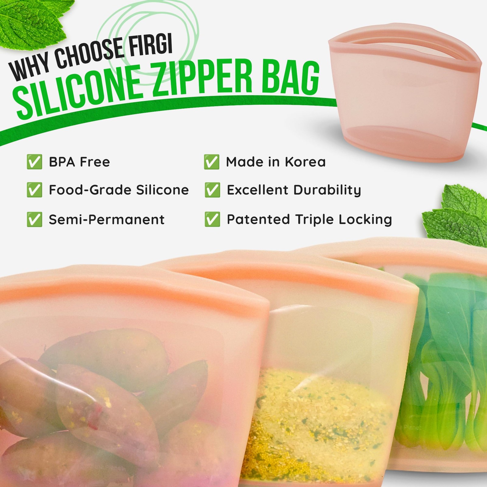 Reusable Silicone Food Storage Bag, 6 Cups, Large Container, Made in Korea BP…