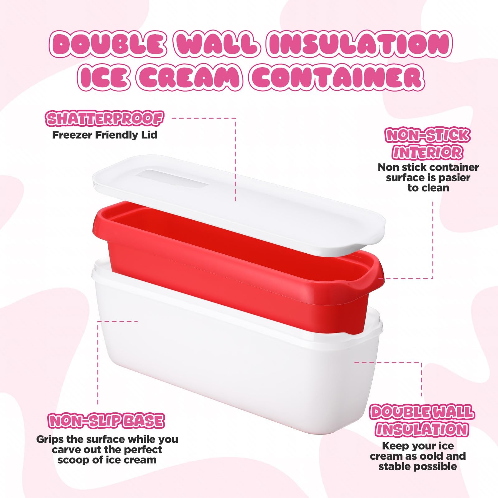6 PCS Ice Cream Containers Set Silicone Lids 1.6 Quart 8oz Storage Tubs Cup