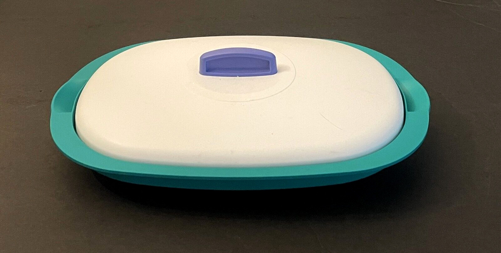 Vintage 13″ Tupperware Legacy Oval Teal Serving Dish Casserole W/ Lid and Spoon