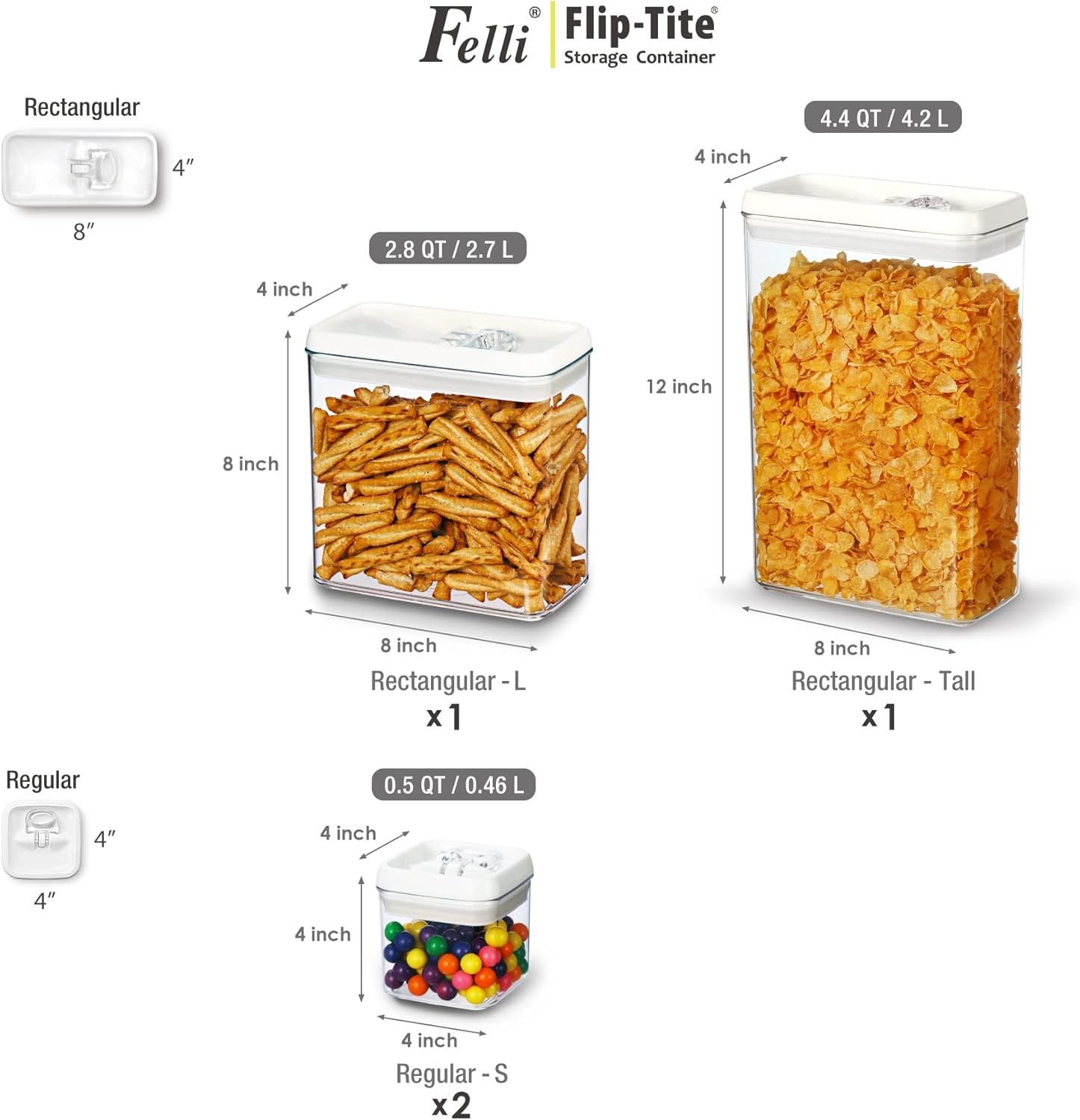 Flip Tite Storage Container W/ Lid 4″ RECTANGULAR Air Tight Ring Flip Top