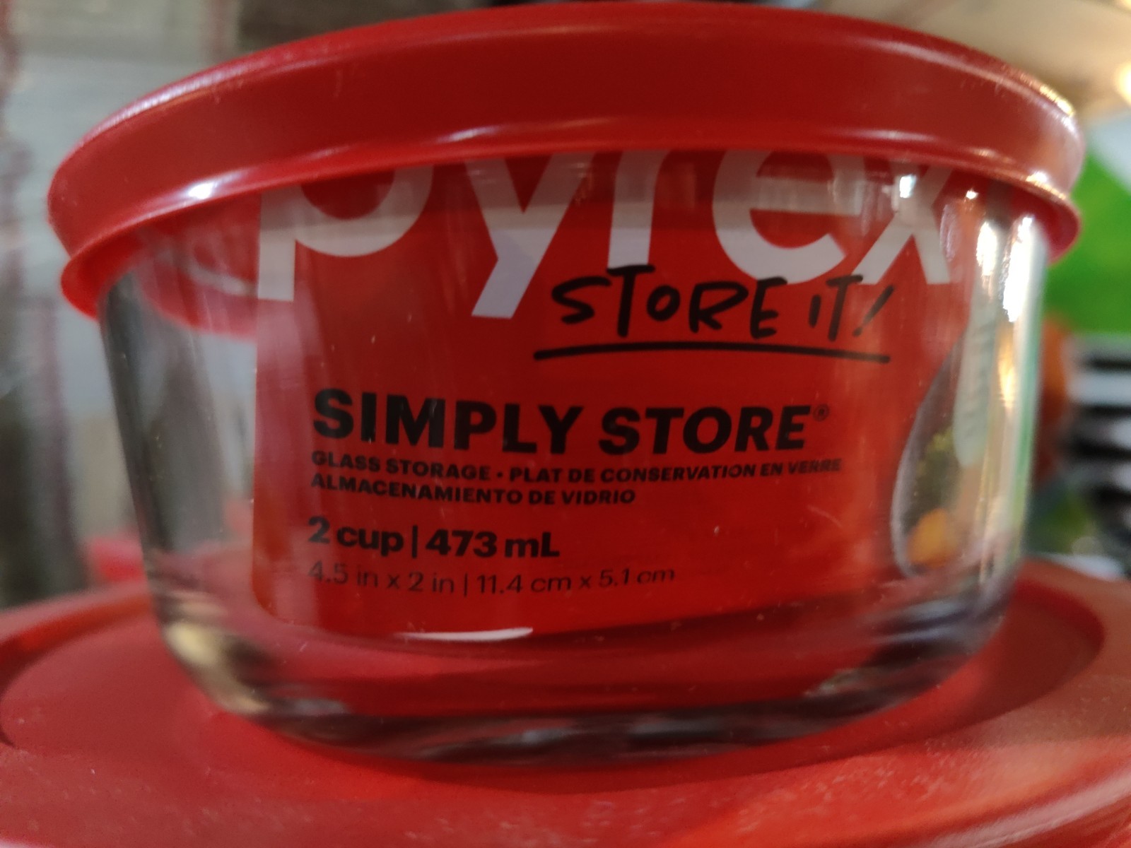Pyrex Simply Store 2-Cup Single Glass Food Storage Container Bowl Red Lid New