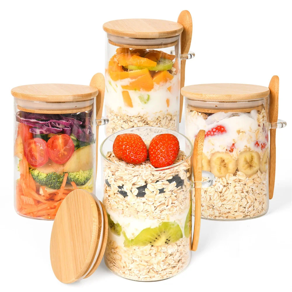 Overnight Oats Containers with Lid 1/2/3/4Pack 16Oz Airtight Glass Jars with Spo