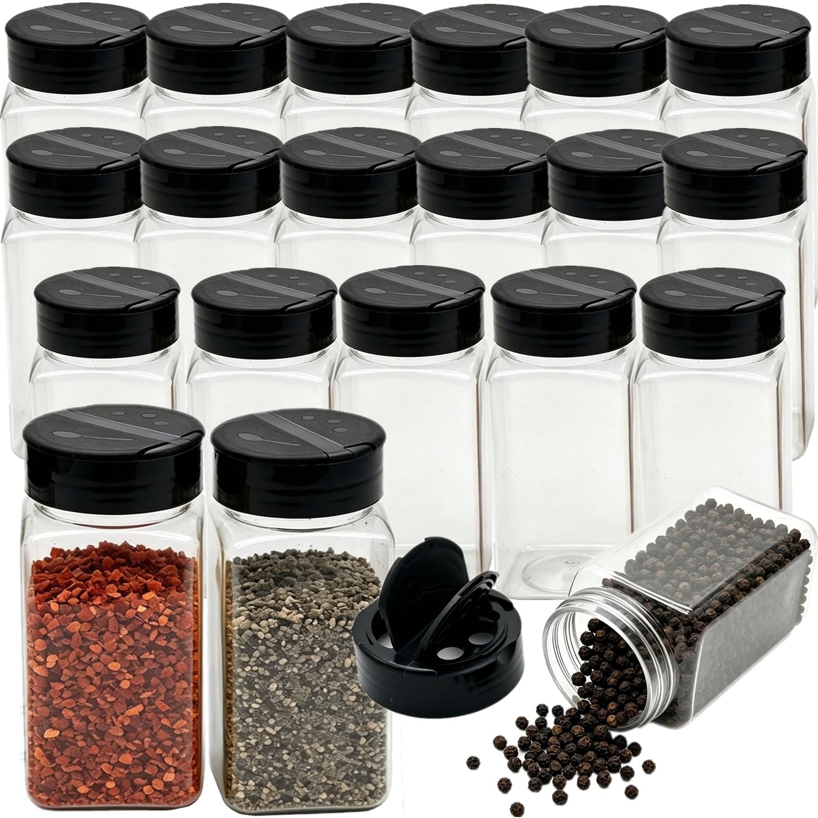 20 Pack 9 oz Plastic Spice Jars with Shaker Lid, Reusable Clear Spice Bottles…