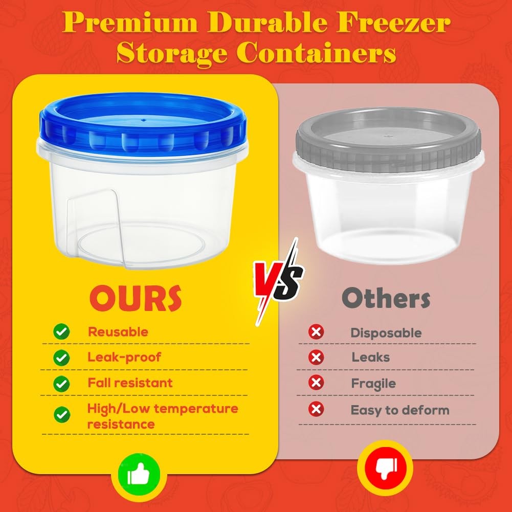 10 Pack 17oz Reusable Freezer Storage Containers with Twist Top Lids Airtight…