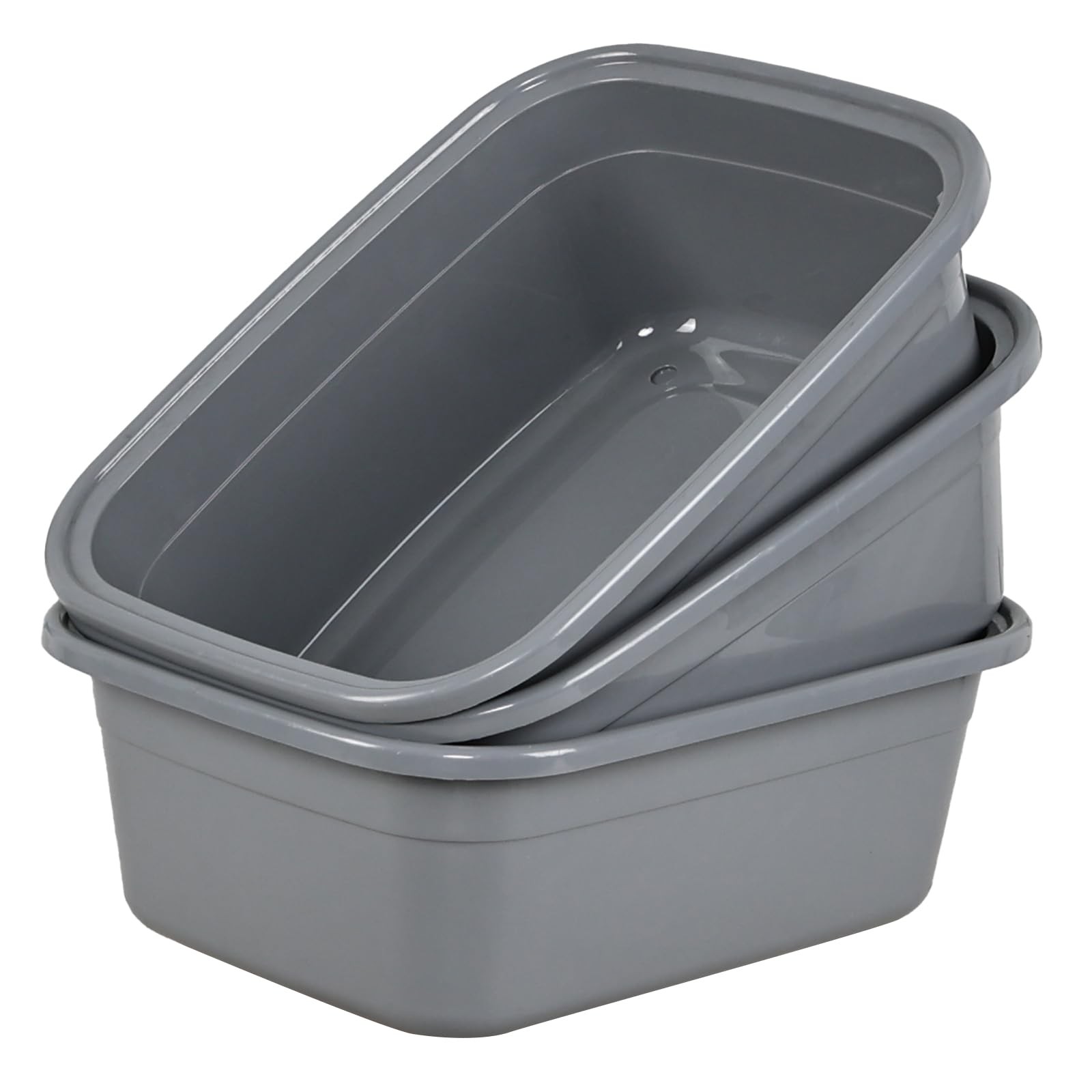 18 Quart Plastic Dish Pan Large Rectangular Wash Basin Grey 3 Pack