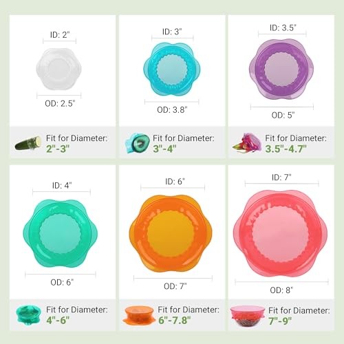 6 Pcs Silicone Stretch Lids Reusable Food Storage Covers Airtight Bowl Container