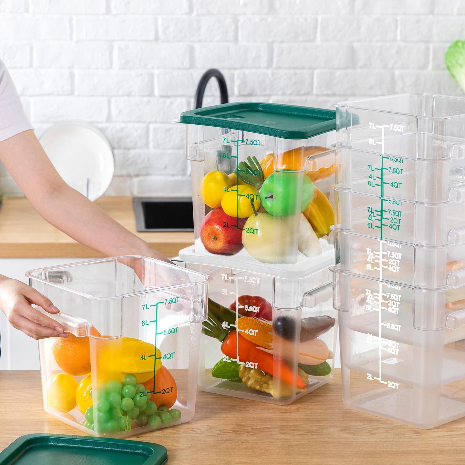 8 Pack 8 Qt Clear Food Storage Container with Handles and Lid Commercial Squa…