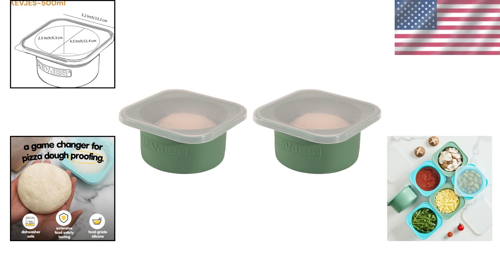 2-Pack 500ml Food Grade Silicone Containers with Airtight Lid for Pizza Dough