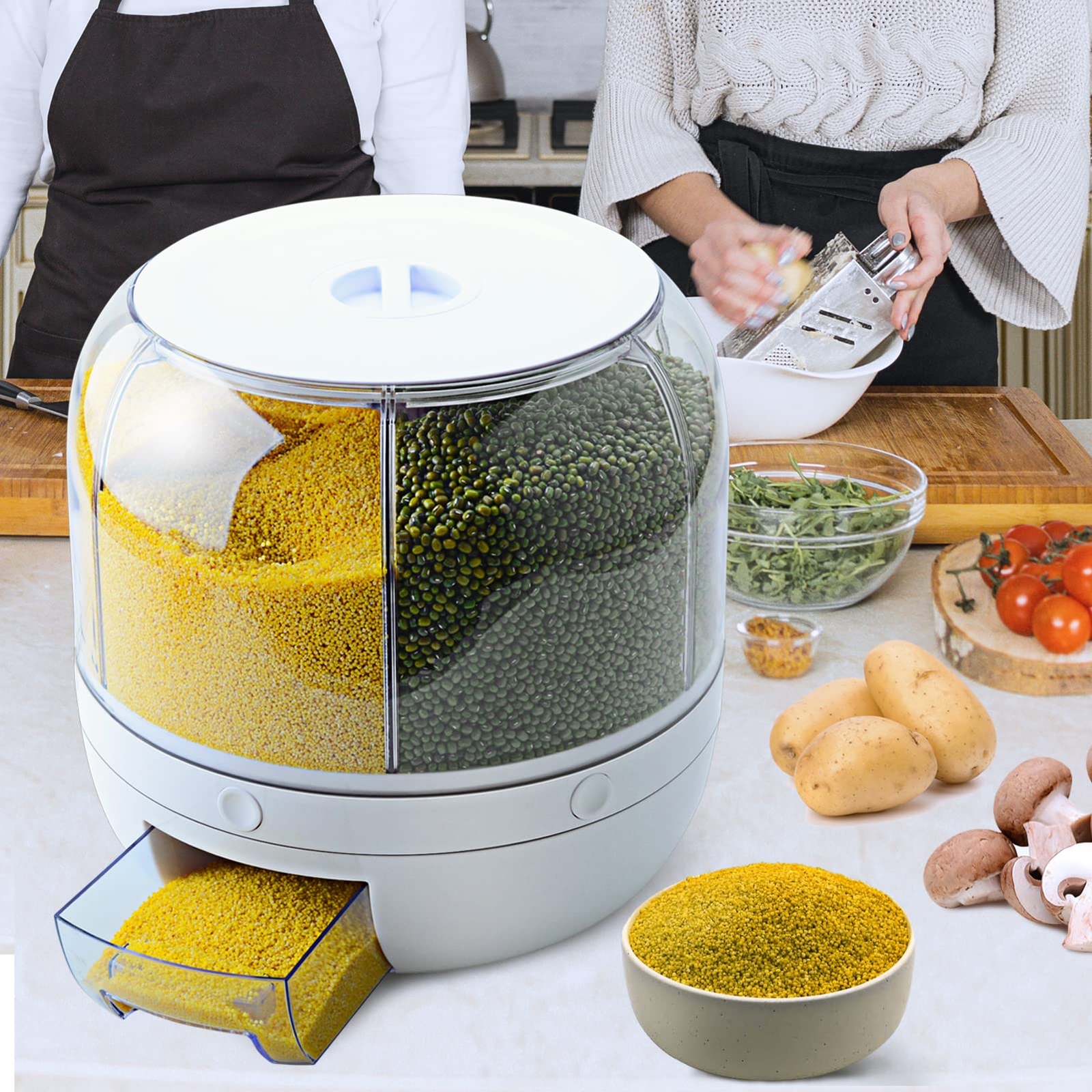 Grain Distributor 6-Cell Capacity Dry Food Distributor Kitchen Food(8.2 Quarts)
