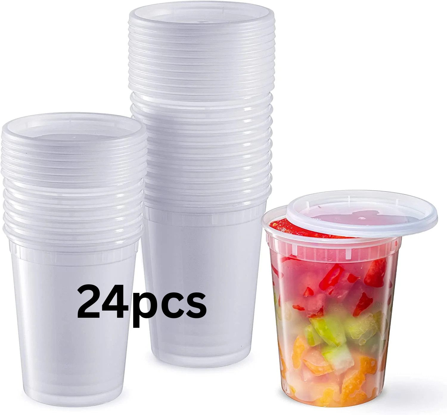32 oz (24pcs) Heavy Duty Microwavable Deli Food/Soup Plastic Containers w/ Lids