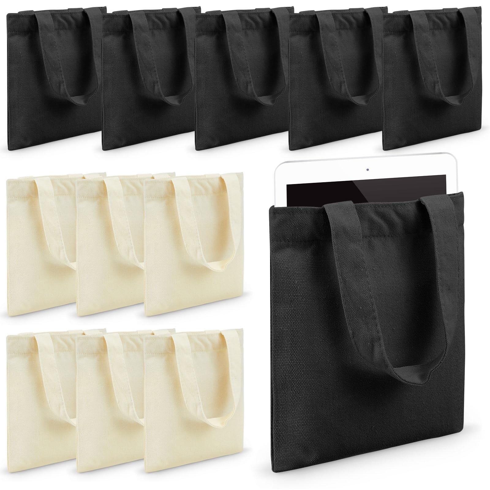 Amylove 12 Pcs Mini Sublimation Blank Canvas Tote Bags Reusable 8.5×8″