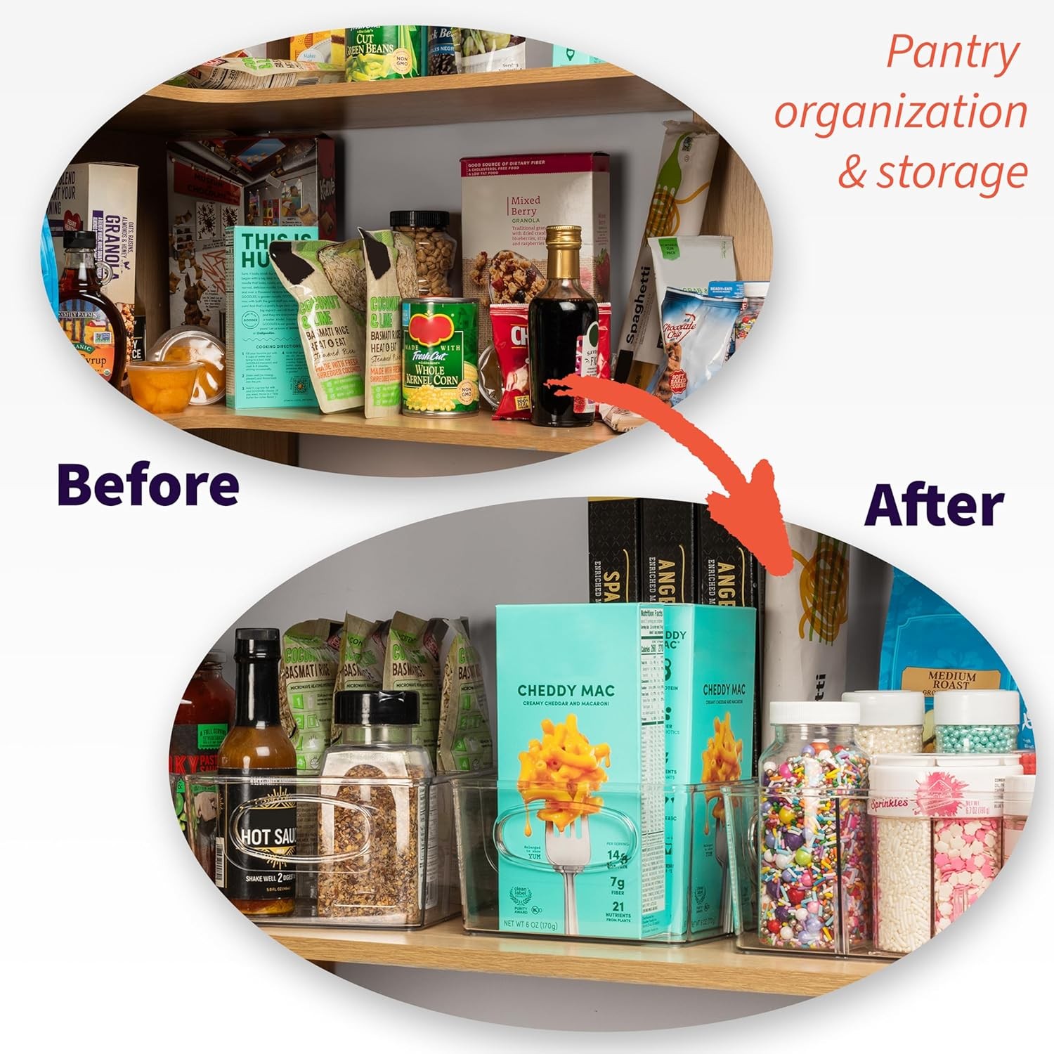 4PCS Plastic Pantry Organization and Storage Bins with Removable Dividers NEW