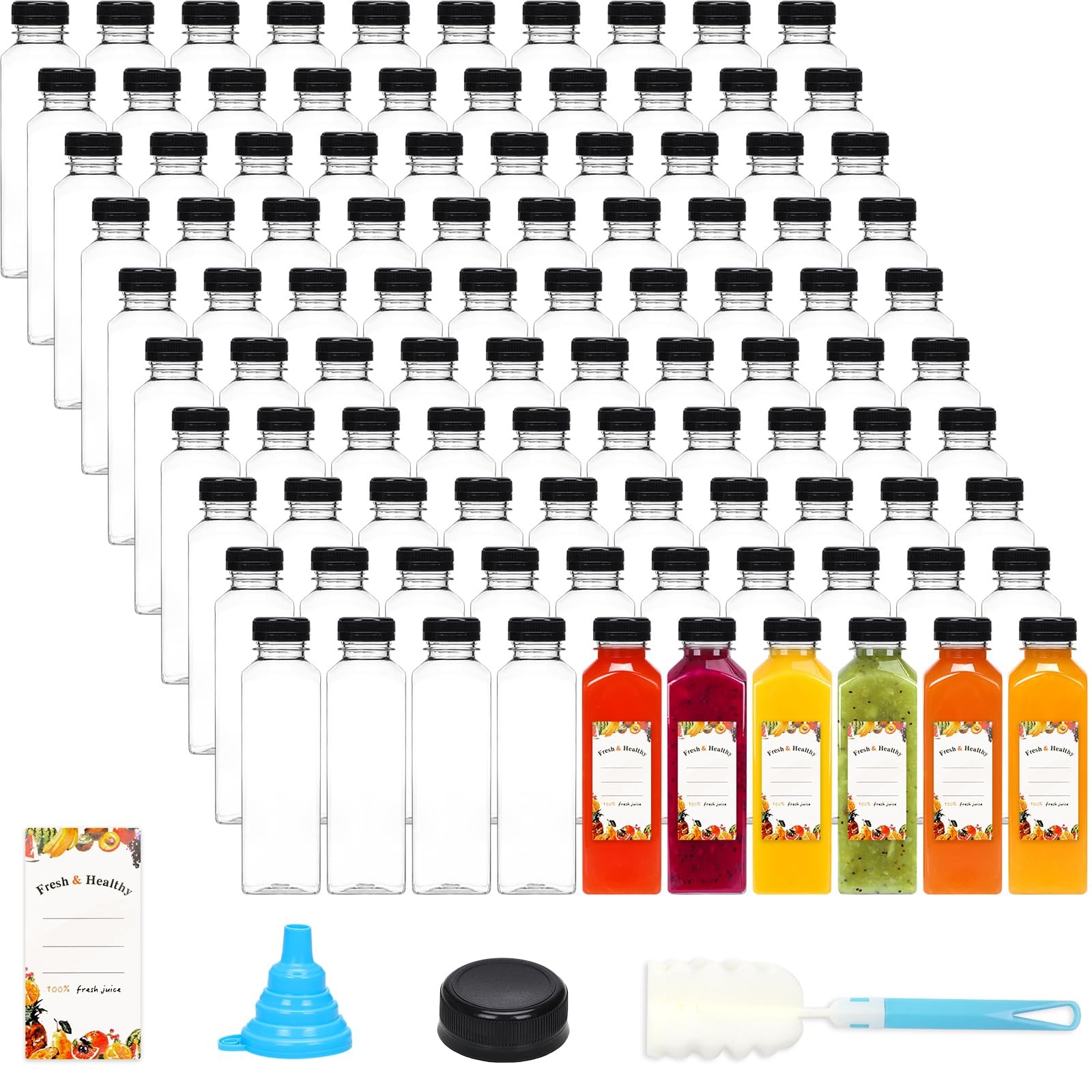 144pcs 16oz Plastic Juice Bottles with Lids, Reusable Clear Bulk Juice Contai…