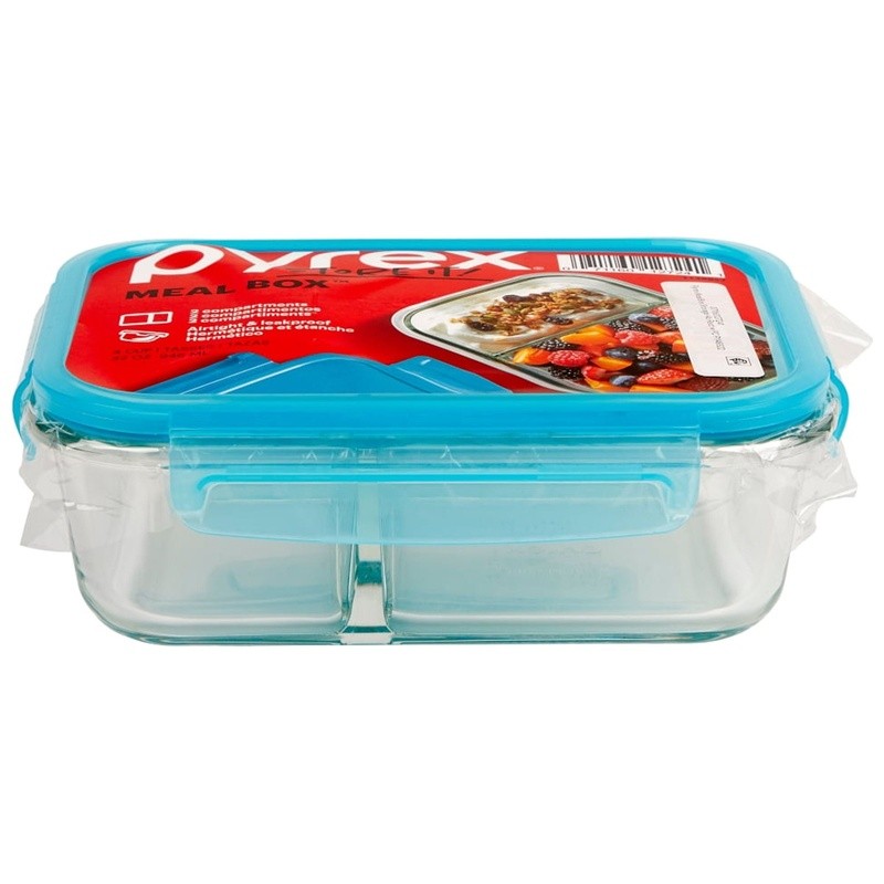 Glass Meal Prep Containers Two Compartment Microwave Safe Food Storage Caddy New