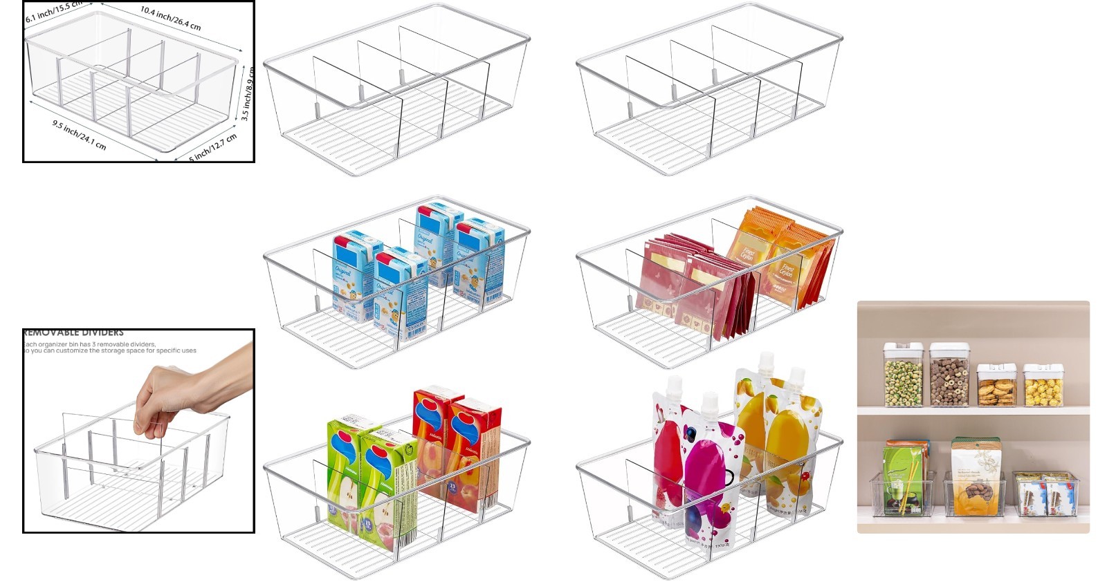 Lightweight 6 Pack Food Organizer Bins for Easy Pantry and Kitchen Storage