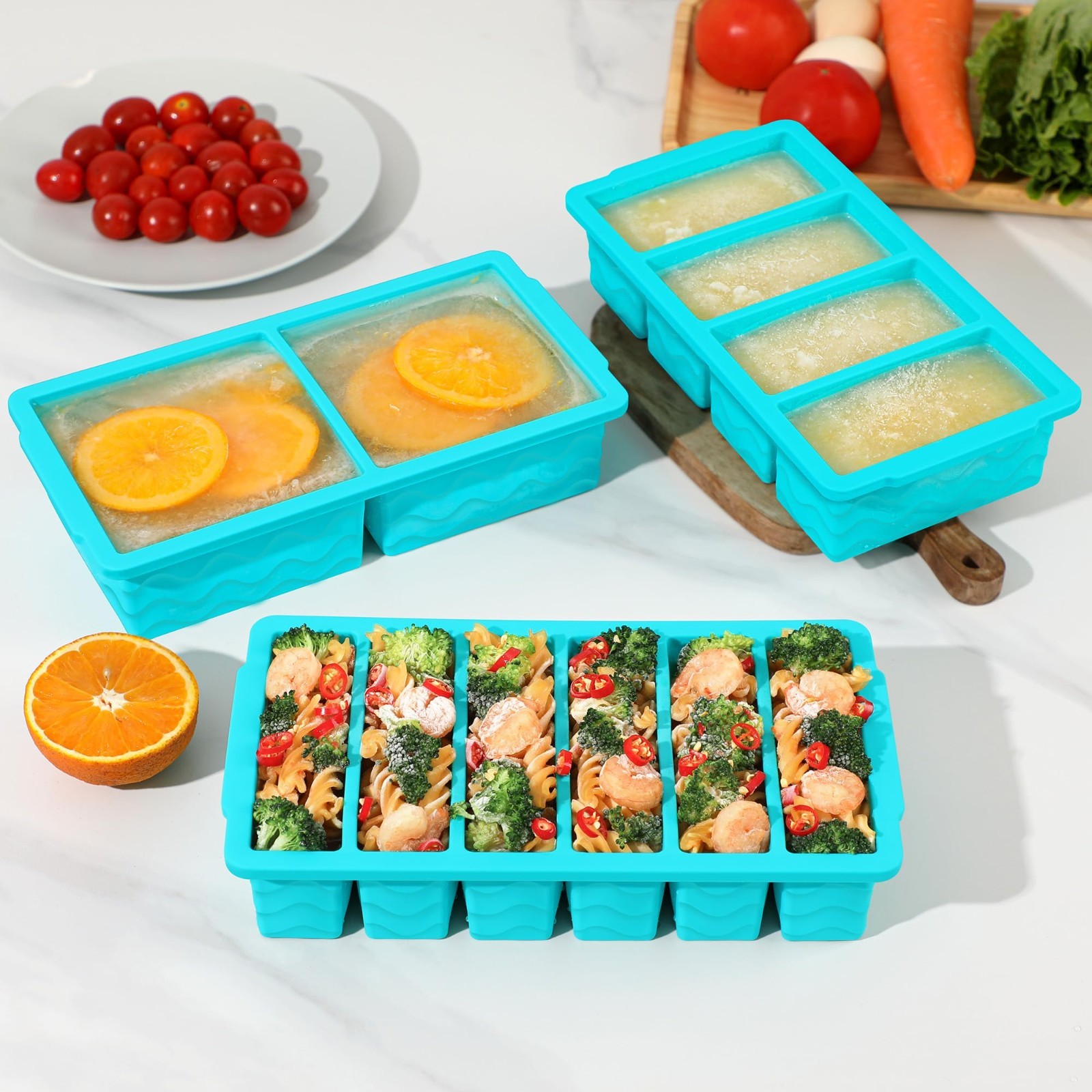 3-Pack Silicone Freezer Trays with Lids – Large & Medium Soup Container Molds fo
