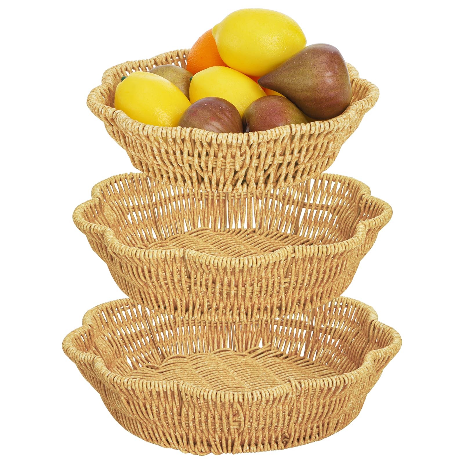 3 Pack Poly Wicker Bread Baskets, Imitation Rattan Fruit Baskets, Hand Woven …