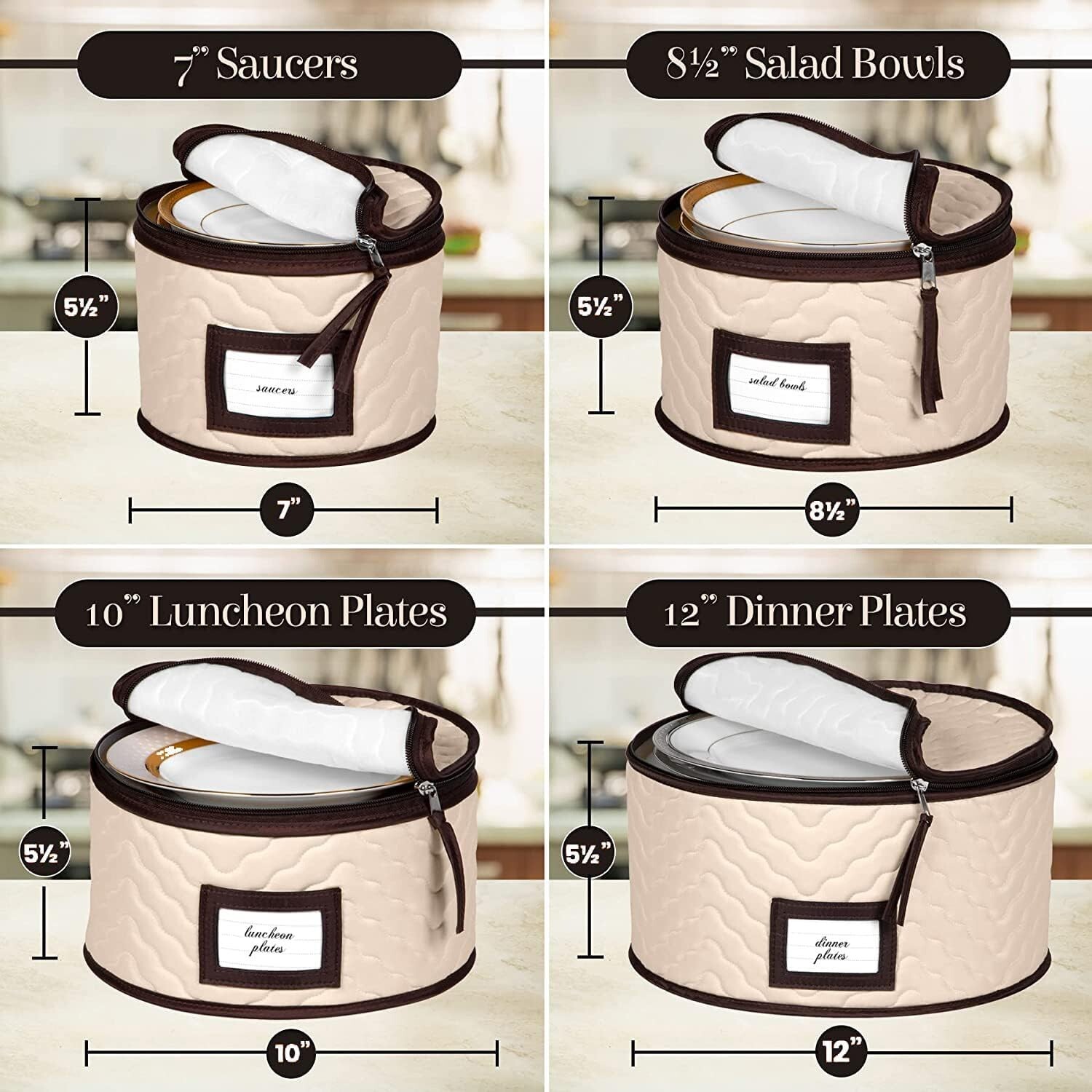 5-Piece Quilted Microfiber China Storage Containers for Safe Dinnerware Storage