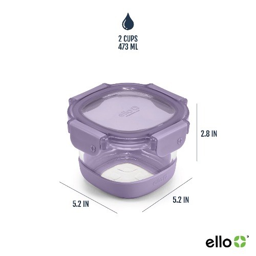 Ello 4pc 2c Glass Refresh Round Food Storage Container Set Purple
