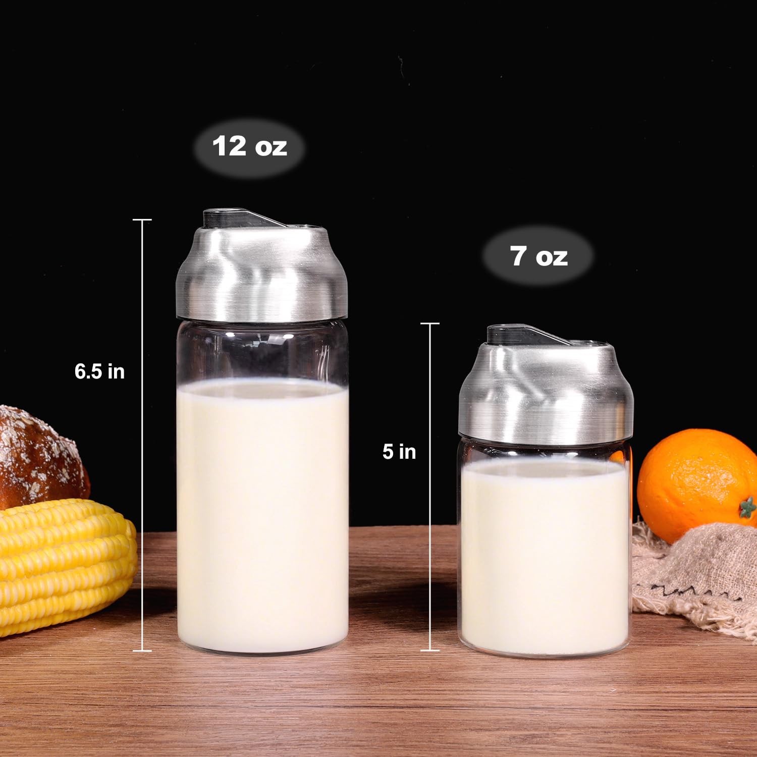 Glass Coffee Creamer Container Set, Creamer Pitcher 7oz + 12oz Glass Dispense…