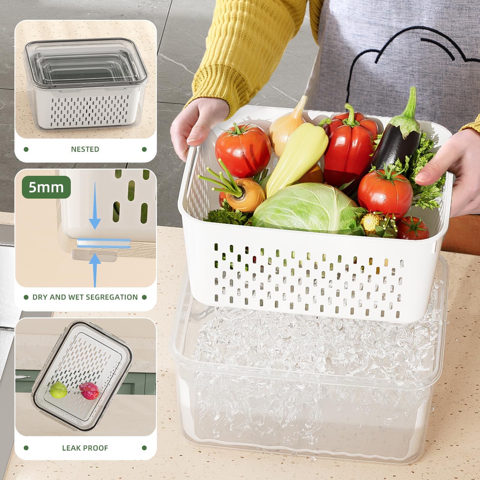 KEMETHY 5 Pack Fruit Storage Containers for Fridge with Removable Colanders …