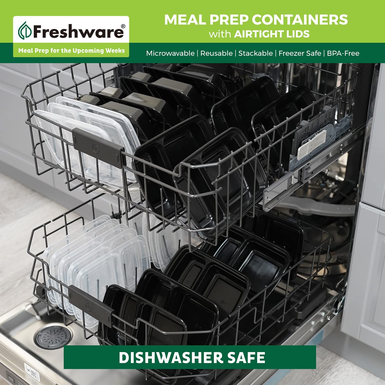 Freshware Meal Prep Containers [15 Pack] 2 Compartment One Size, 28OZ_15PK