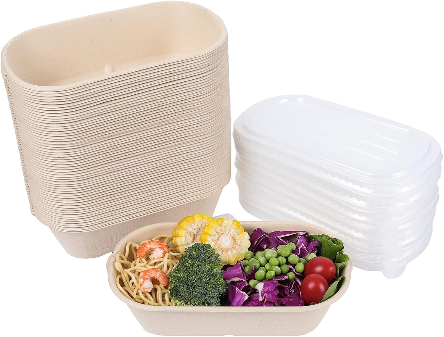 17 oz Disposable salad bowls W/ lids Sugarcane Fiber Paper Bowls take away