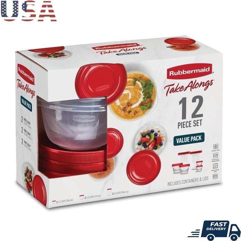 12 Piece Food Storage Set BPA Free Stackable Freezer Microwave Safe Containers
