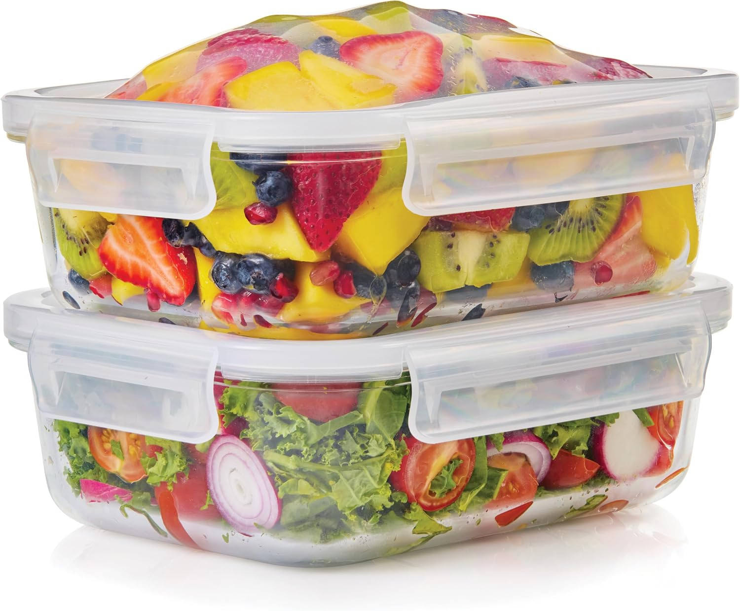 PEXO Set of 2 Glass food Storage Contaners with Expendable Airtight Lids, (1.59Q