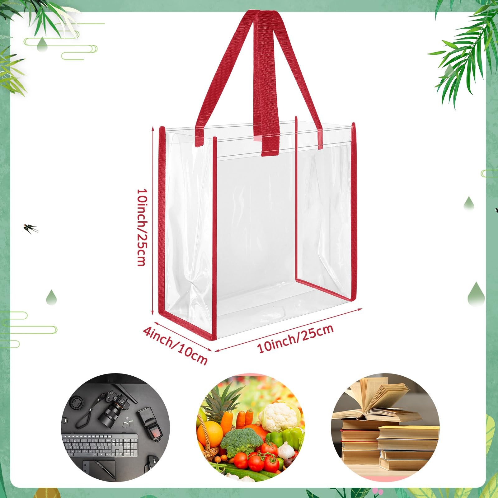 Paterr 30pcs Clear Tote Bags Stadium Approved 10x10x4 Inch Plastic Gift Bags wit