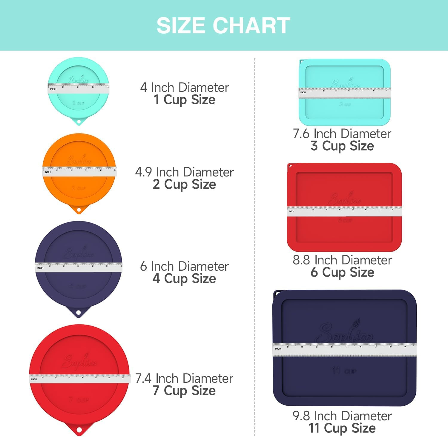 6 Cup Rectangle Silicone Storage Cover Lids Replacement for Pyrex