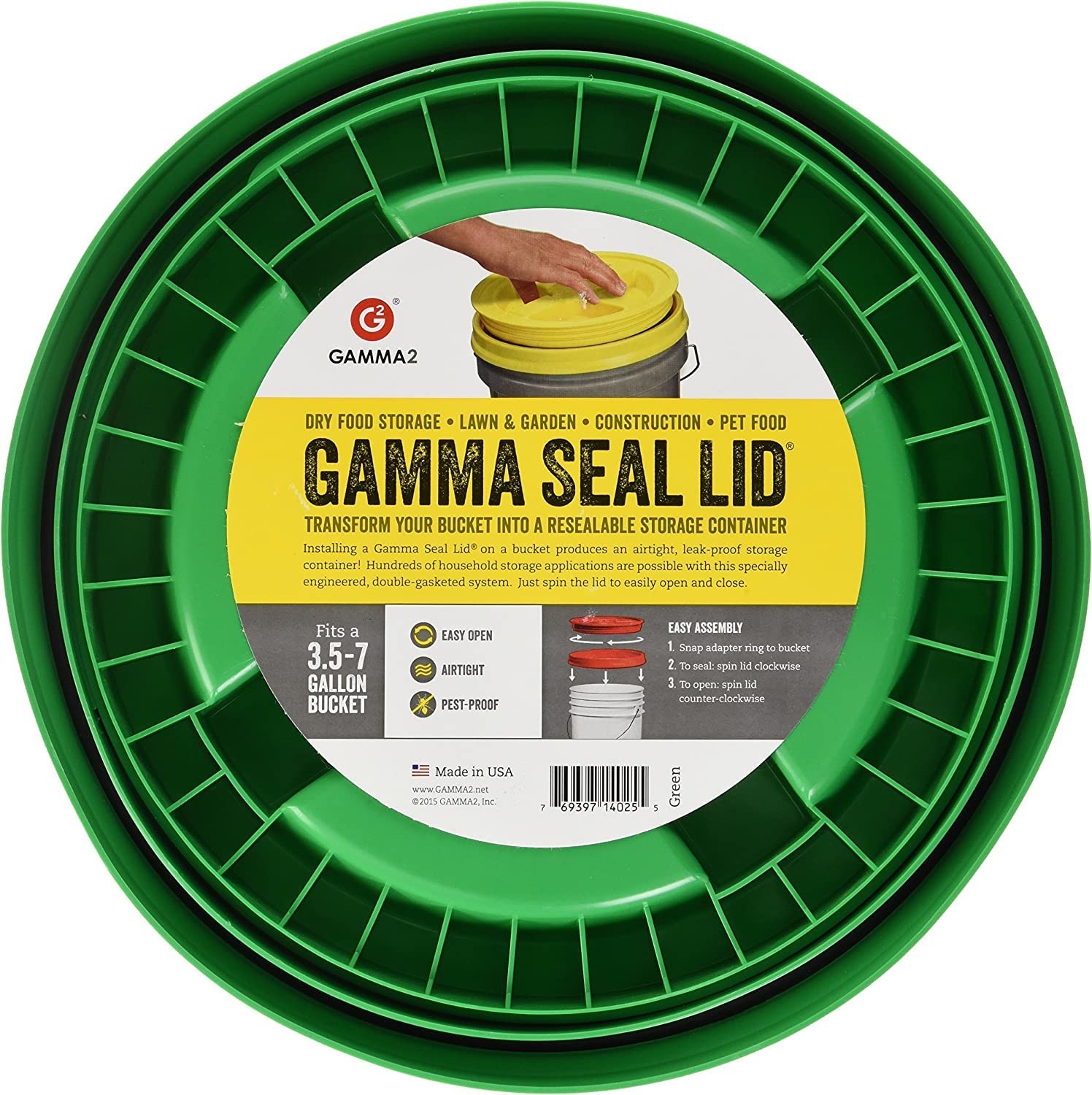 GAMMA2 Gamma Seal Lid – Pet Food Fits 3.5, 5, 6, & 7 Gallon Buckets, Green