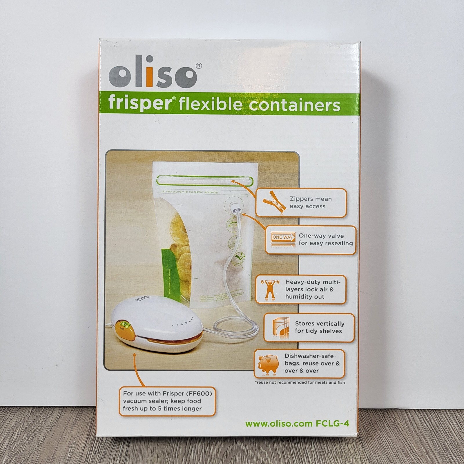 Oliso Frisper Flexible One Gallon Containers Stand Up Vacuum Storage Quantity 4