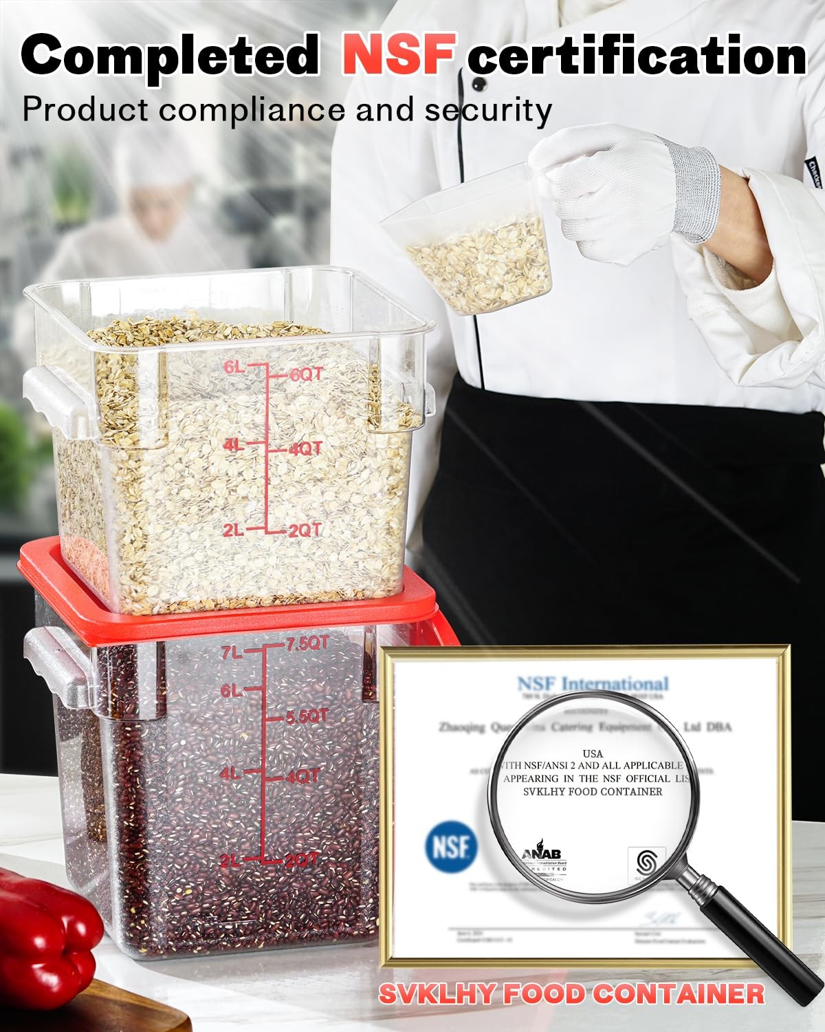 4QT NSF Food Storage Containers: 8 PCS [Food ][Hot&Cold Resistant] Commercial…