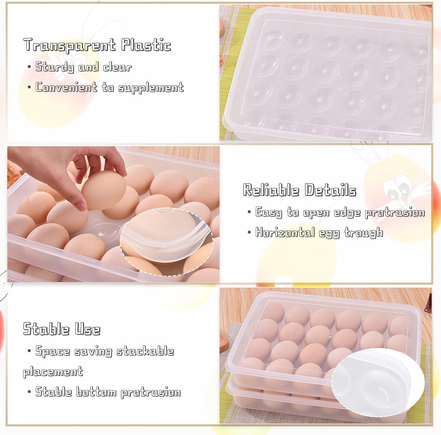 Deviled Egg Containers with Lid, Set of 2,Stackable Plastic Egg Holder for 48…