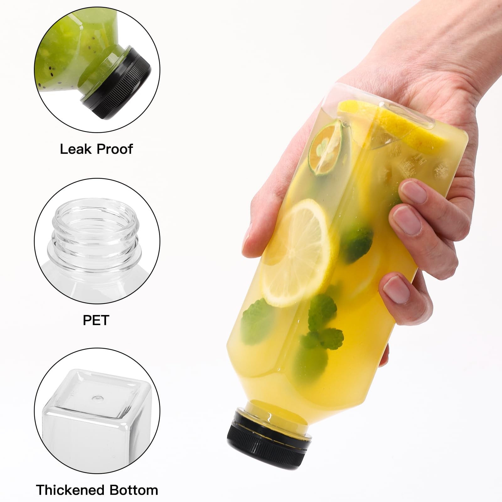 128Pcs 16Oz Plastic Juice Bottles with Caps, Bulk Clear Reusable Juicing Bottles