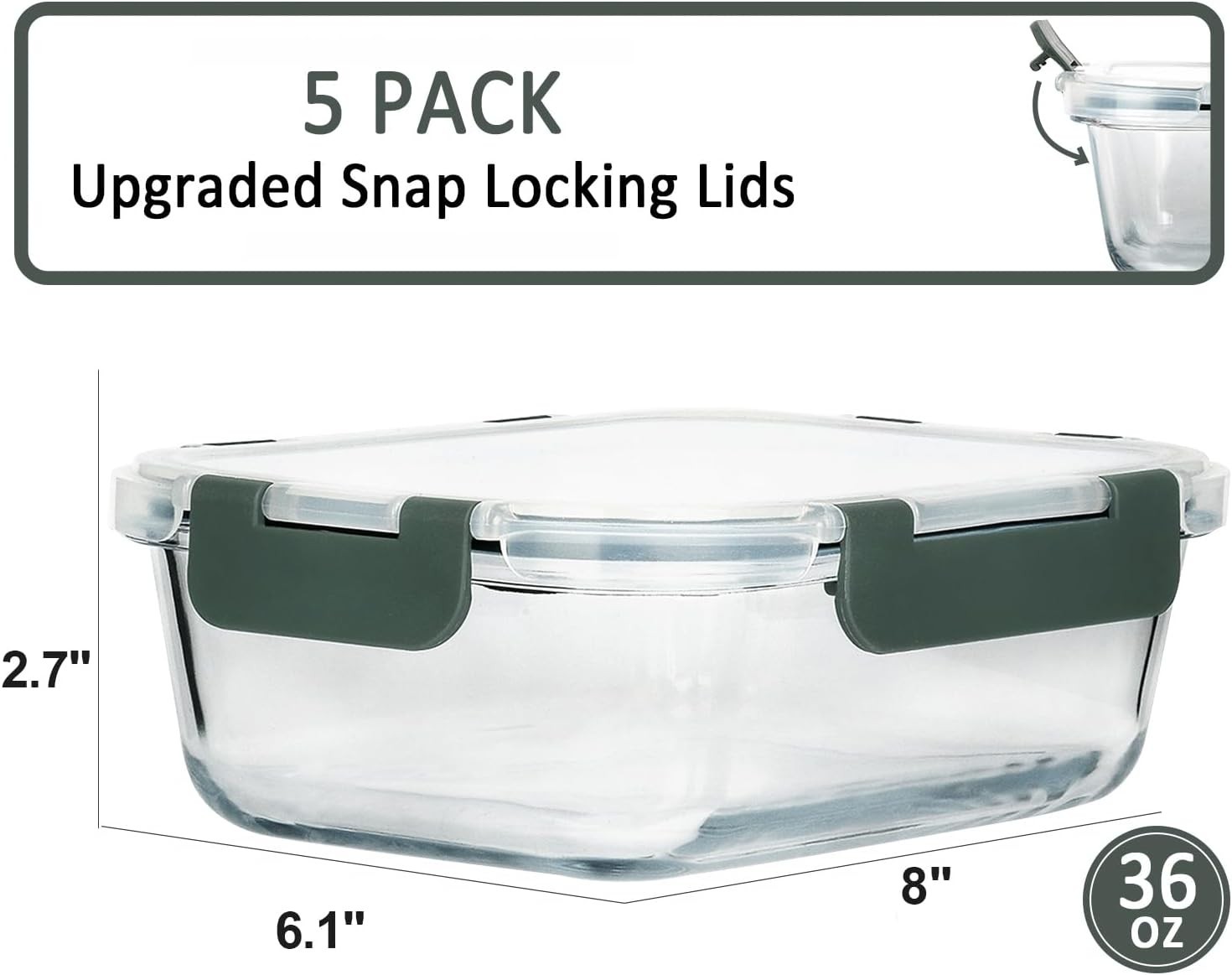 Glass Meal Prep Containers 36 Oz 5 Pack Airtight Locking Lids Microwave Oven …