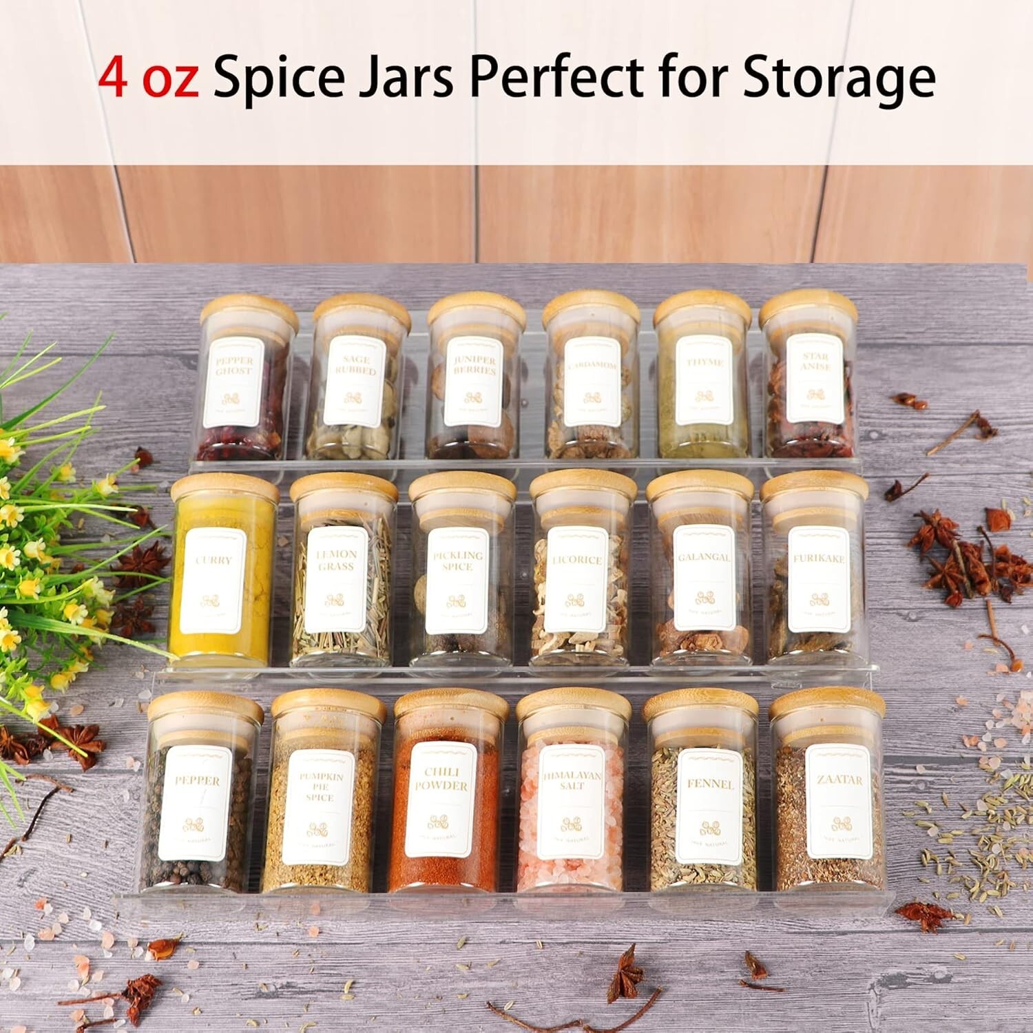 Spice Jars with Labels, 35 Pcs 4 oz Glass Spice Jars with Bamboo Lids